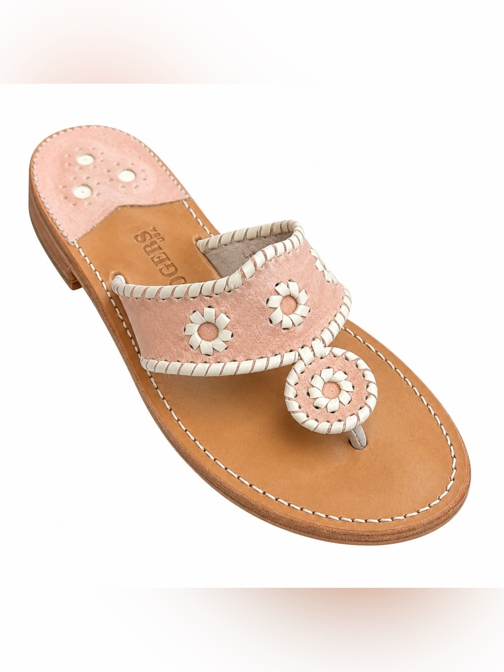Jack Rodgers Pink Suede White Whipstitch Women's Size 8 Thong Sandal Coastal